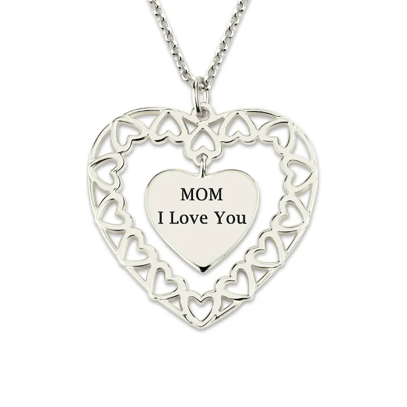 Wholesale Engraved Heart Pendant Love Circle Necklace White Gold Color