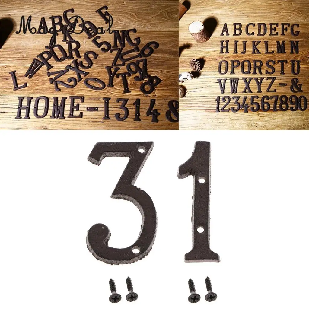 2pcs Cast Wrought Iron Black Antique House Door Number Signs Digits Sticker Plate 1 3