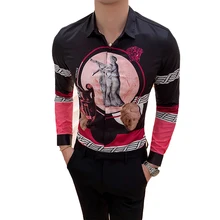 Размер M-4XL, новинка, Мужская модная Высококачественная брендовая узкая Повседневная рубашка с принтом и длинными рукавами, мужские рубашки для работы в ночном клубе