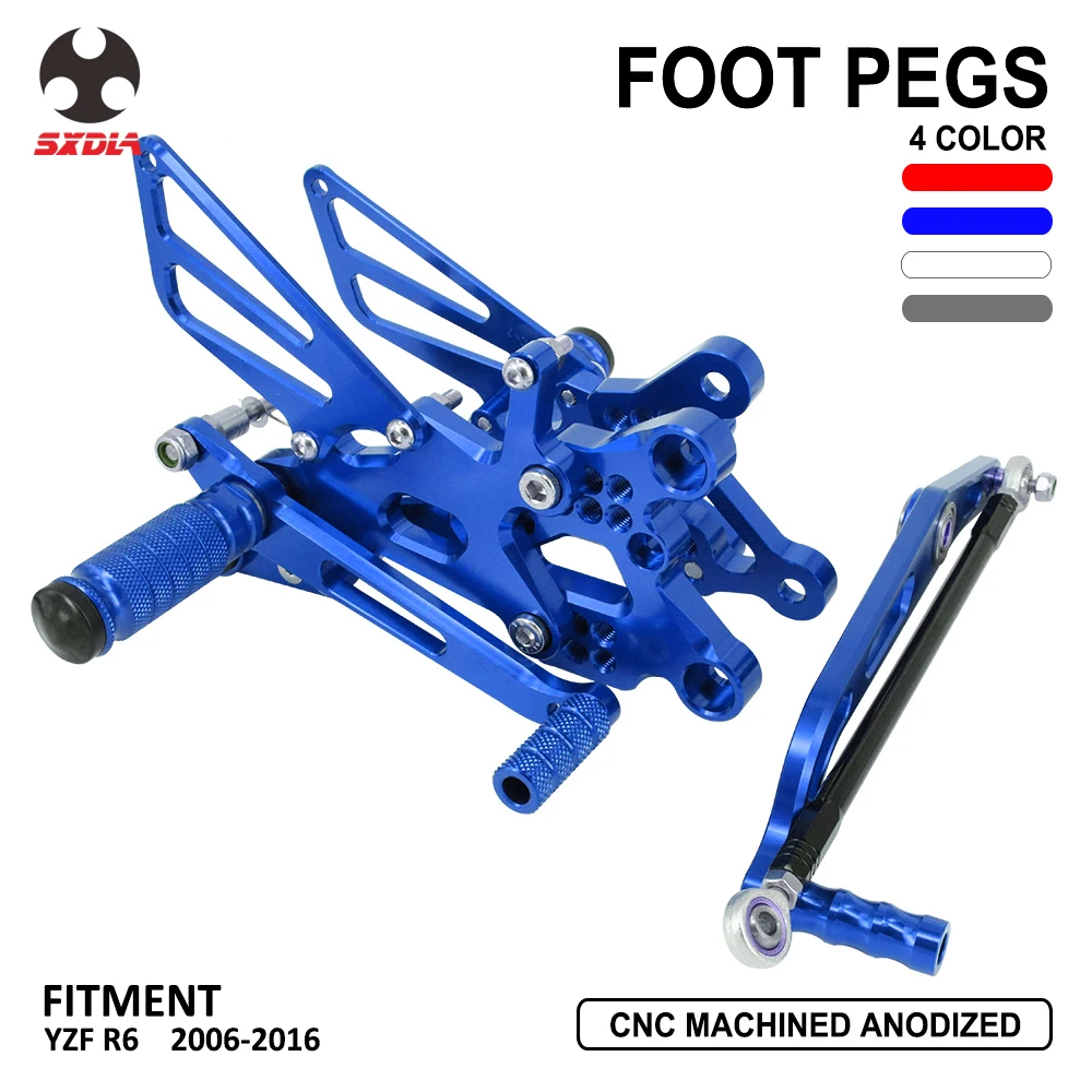 

Motorcycle Accessories CNC Aluminum Adjustable Foot Pegs Rear Set Footpegs Footrests For YAMAHA YZF R6 YZF-R6 YZFR6 2006-2016