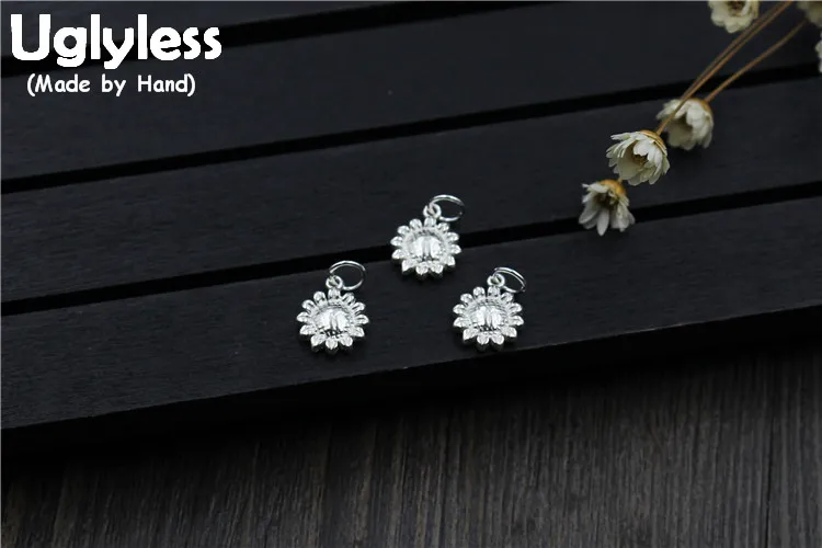 

Uglyless Genuine S925 Sterling Silver Sunflowers Charms Accessories Jewelry DIY MINI Findings Handmade Floral Pendants Jewellery