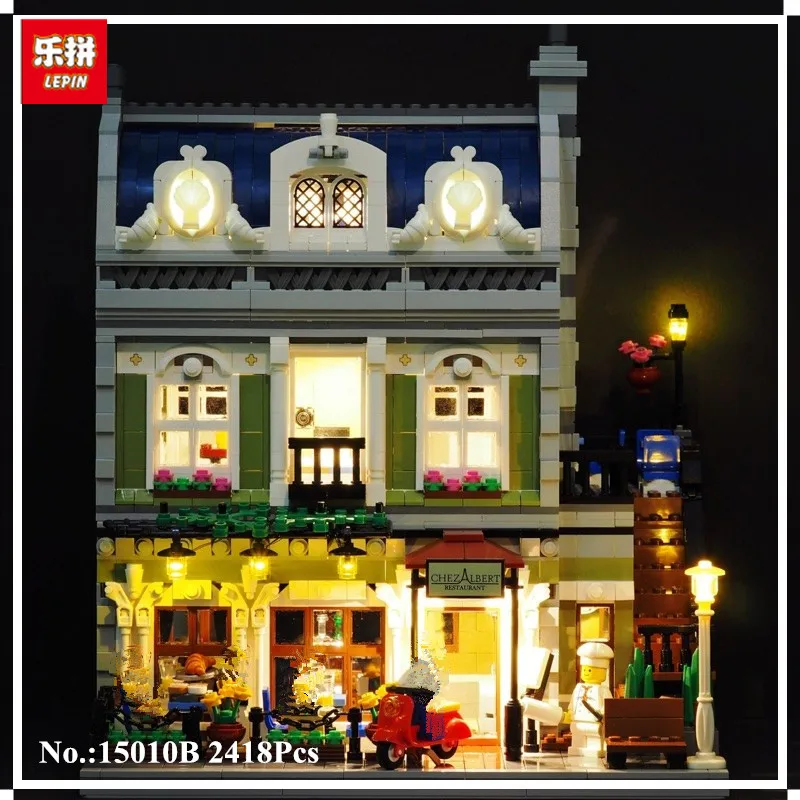 

IN STOCK LEPIN 15010B 2418 pcs Streetview The Parisian Restaurant Set with Light Version Building Blocks Bricks Toys 10243