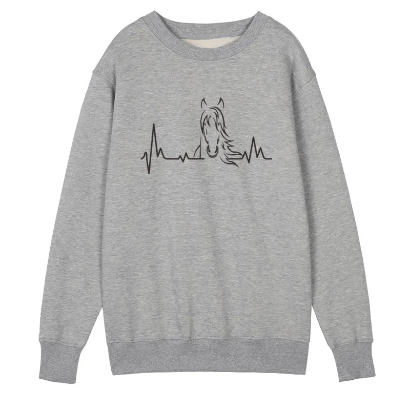 

Riding Horse Sweatshirts Women Hoodies Autumn Fleece O-neck Love Horse Woman Sweatshirt Pullover