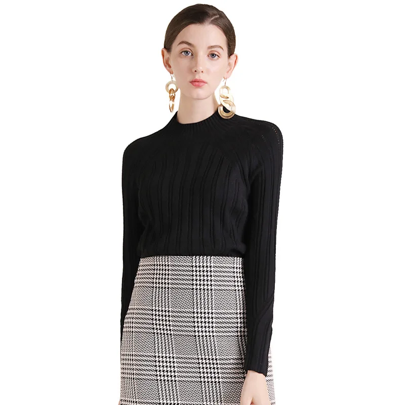 Solid half turtleneck elastic knit slim pullovers sweater 2018 new women autumn winter basic long sleeve sweater