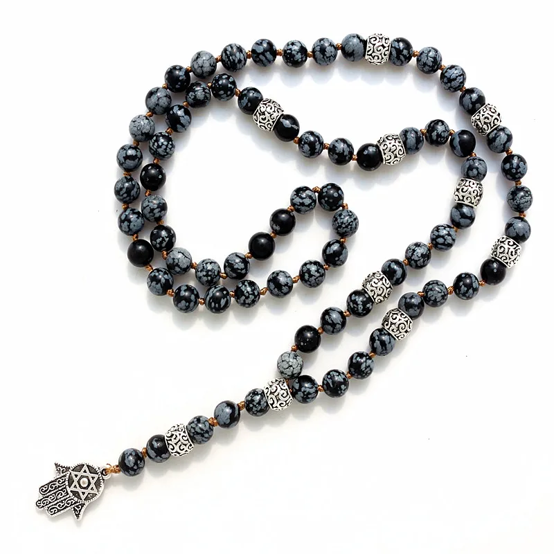 Необычное длинное ожерелье Лариат с 8 мм натуральными каменными бусинами и подвеска с амулетом Хамса мужское ожерелье для мужчин ожерелье мала подарок