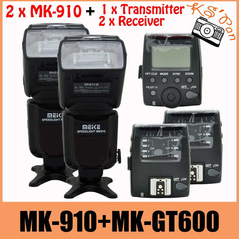 2 комплекта Meike MK-910 MK910 Flash для Nikon I-TTL 1/8000 s синхронизация светодиодная фотовспышка + MK-GT600 триггер передатчик приемник