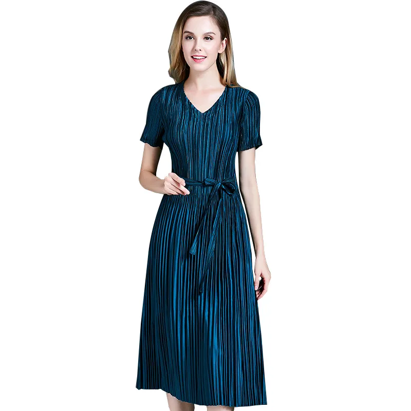 

New Korean version of French belly-covering dress summer 2019 miyake pleated dresses free shipping