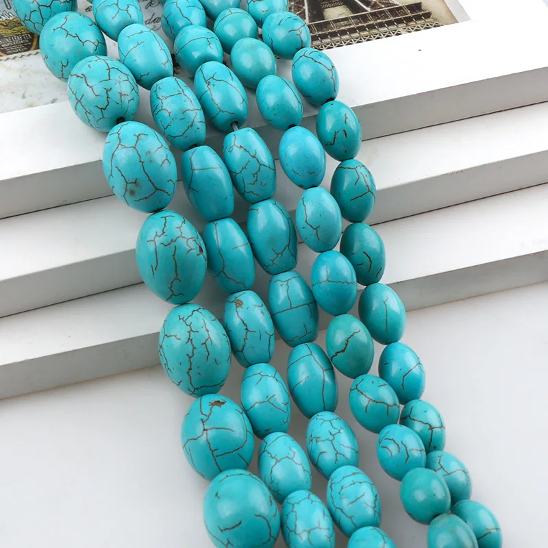 

Manmade Stone Sky Blue Turquoises Howlite Oval Ball Loose Spacer Seed Stones Beads DIY Bracelets Necklace Jewelry Findings