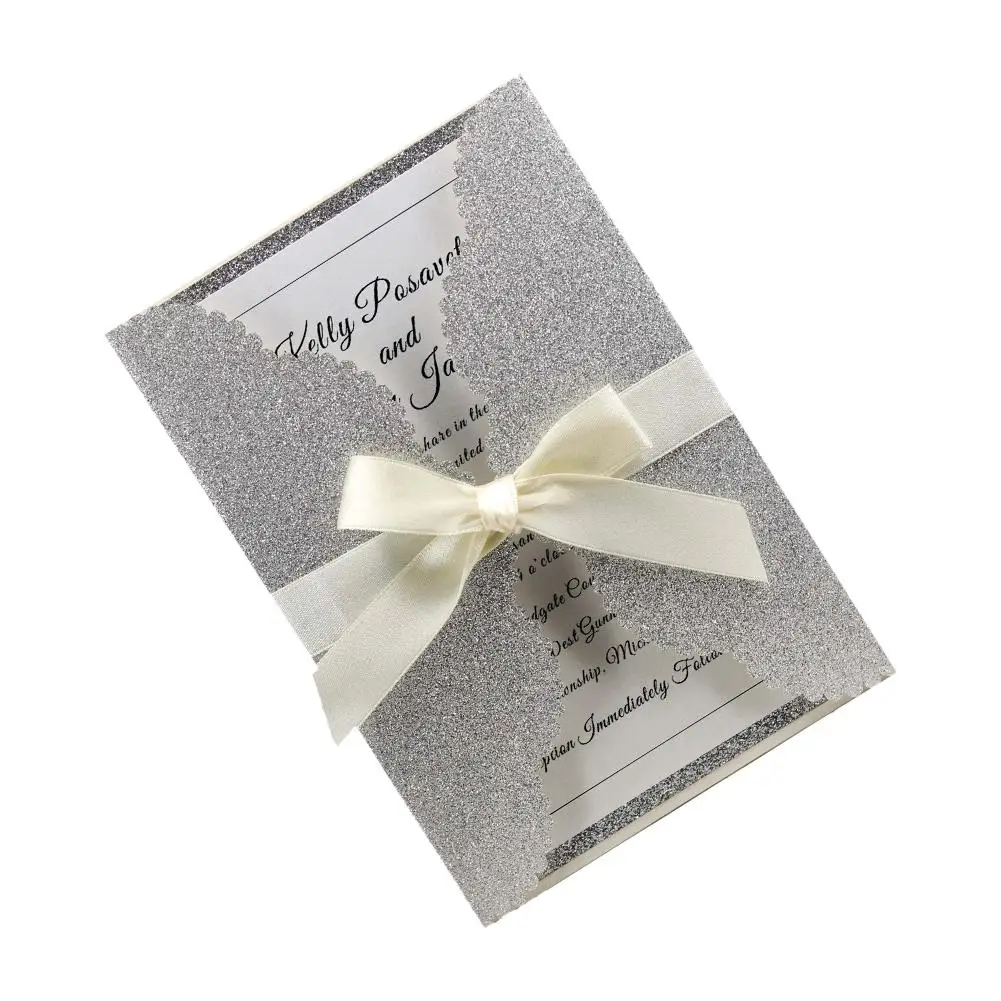  10PCS Simple Greeting Card Glitter Powder Silver Holiday Invitation Letter For Wedding - 33015549041