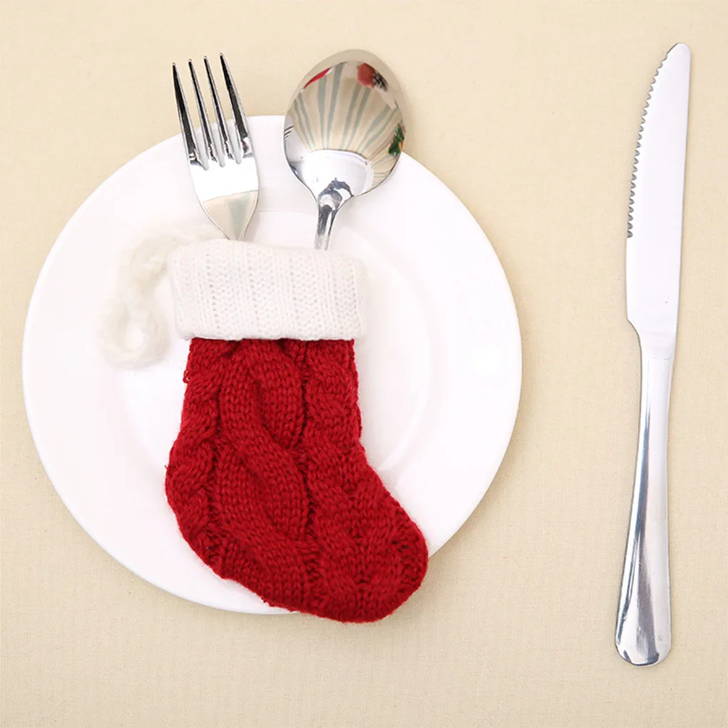 

New Arrived Santa Claus Sock Christmas Cutlery Tableware Holder Fork Spoon Bag Cover Dining Table Decor