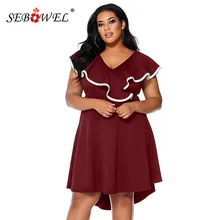 SEBOWEL Plus Size Red Frill Dip Hem Ruffles Black Dresses Woman Elegant Summer Female High-low Party Large Size Sleeveless Dress SEBOWEL Plus Size Red Frill Dip Hem Ruffles Black Dresses Woman Elegant Summer Female High-low Party Large Size Sleeveless Dress