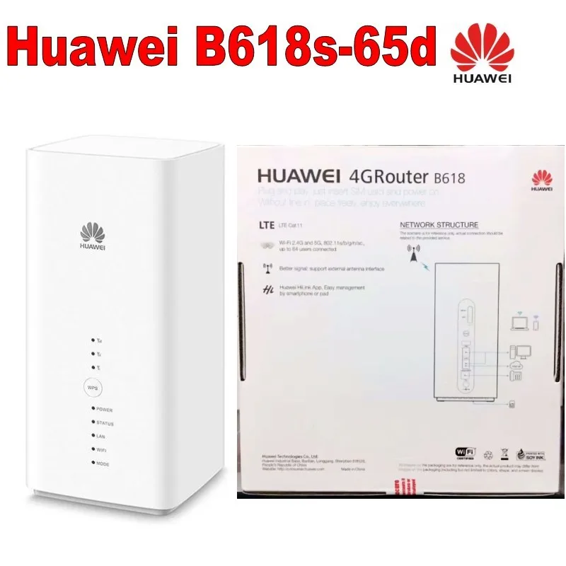 Huawei B618 B618S-65D 600 Мбит/с Cat.11 CPE 4 аппарат не привязан к оператору сотовой связи Roter Поддержка B1/3/5/7/8/28/40 плюс 2 шт. 4G антенна