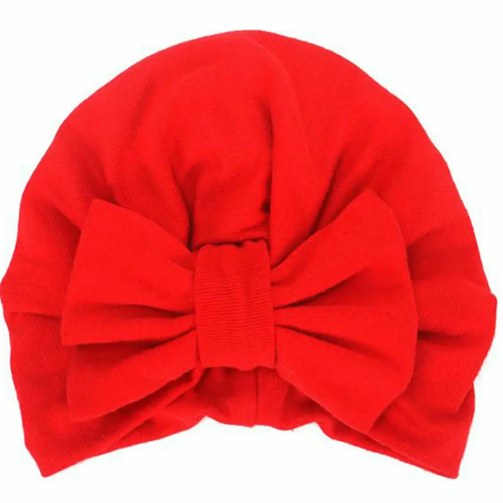Cute newborn baby girl hat soft and comfortable simple solid color bow toddler cap - Цвет: Красный