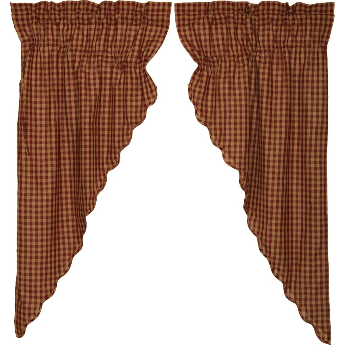 Primitive Window Navy Check Scalloped Prairie Curtain Pair (2)