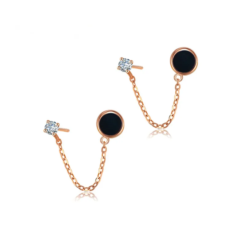 

VOJEFEN Korean Earrings Ear drop Jewelry Women Girls Round Black Agate 18k Gold Drop Earrings for Women Earrings Chain Earrings