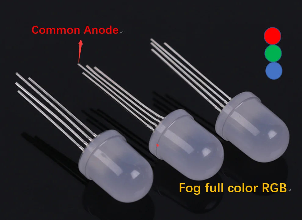 50 Pz 10Mm Rgb Led Luci Diffuse Anodo Comune Tricolore Rosso Verde Blu 10Mm Diffuso Rotondo Led Lampada A Diodi A Emissione Di Luce Tallone