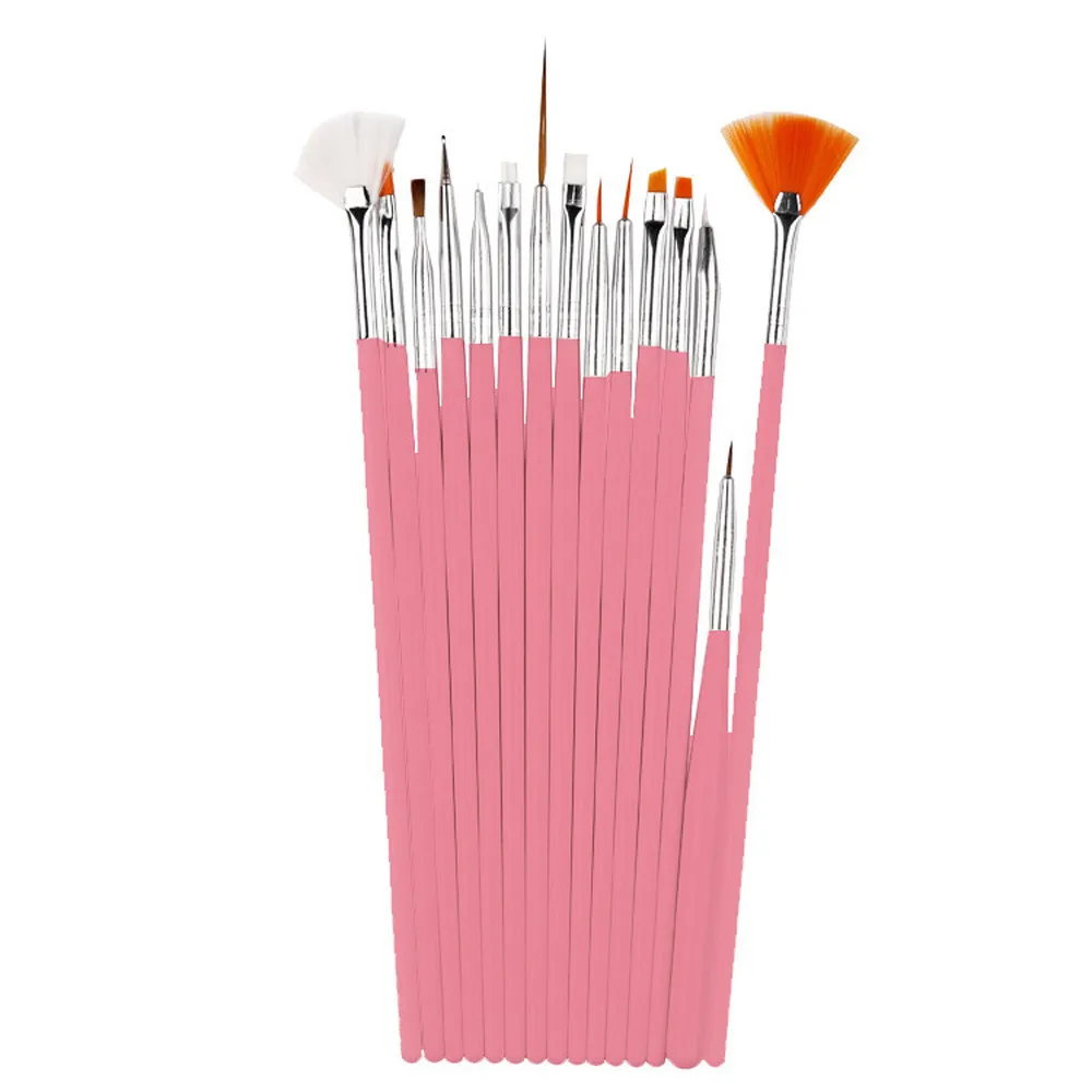 

15PC Nail Art Design Painting Dotting Detailing Pen Brushes Bundle Tool Kit Set Pink White Nail Brush Make Up Tools for Women