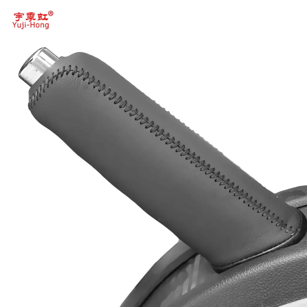 Yuji-Hong Car Handbrake Covers Case for SKODA Octavia Superb Yeti Genuine Leather Cover Handbrake Grips Car Styling Black