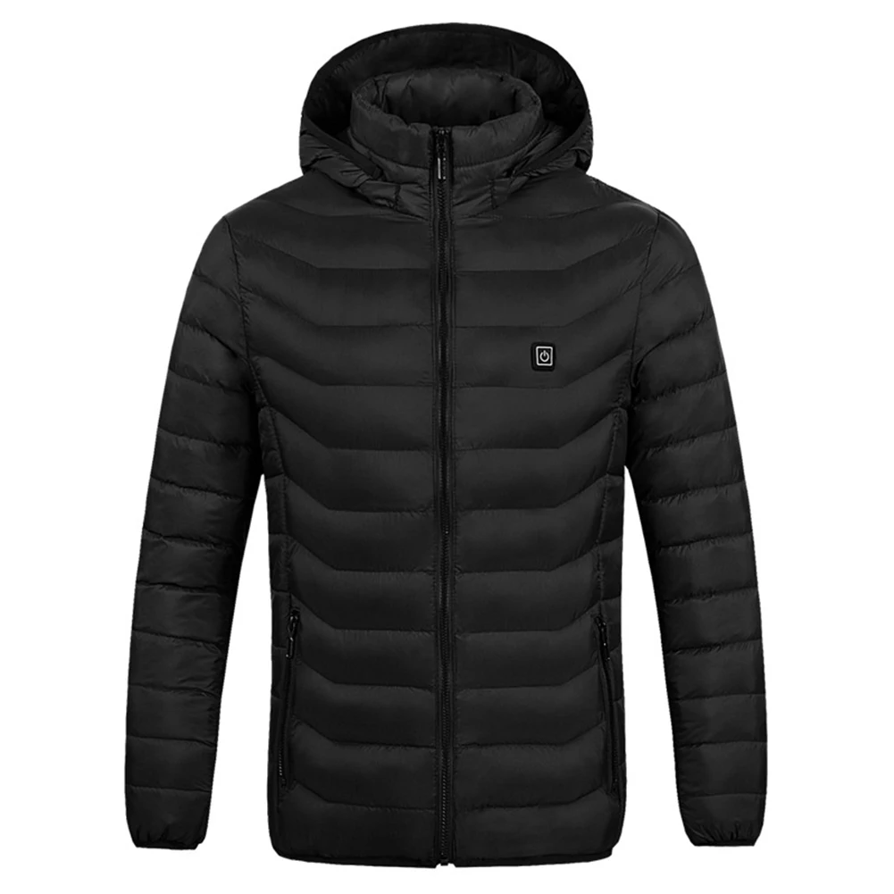 

Men Washable Winter Wadded Jacket Heating Adjustable Temperature Long Sleeve Safe Hooded USB Powered Zipper Coat