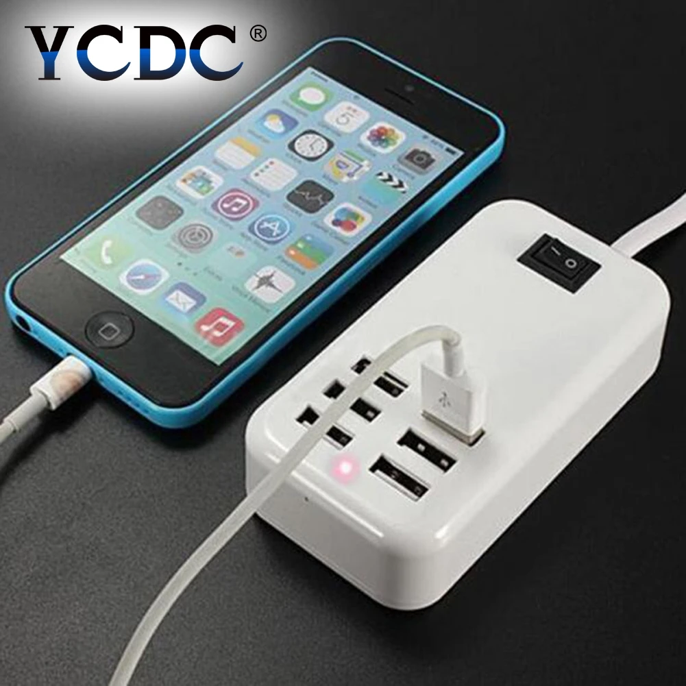 

YCDC Desktop USB Charger HUB 6 Ports US EU UK Plug Wall Socket Dock Fast Charging Extension Power Adapter for Cell Phone Tablet