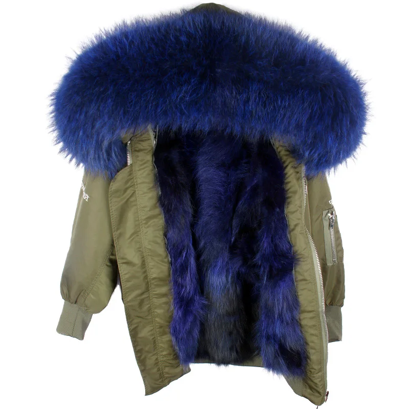MAOMAOKONG2019 новая свободная зимняя женская куртка с вышивкой и подкладкой из натурального меха енота пальто с воротником из натурального меха парки - Цвет: 4