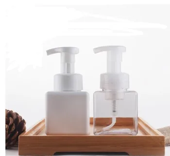 

2017 100pcs 250ml Clear Empty Cosmetic Containers With Pressing Quartet Square Mousse Refillable foam pump Bottle lotion bottle