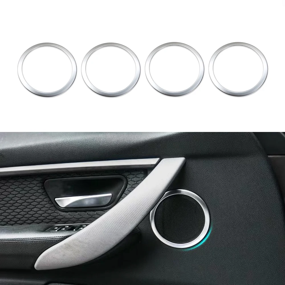 

JEAZEA 4Pcs ABS Chrome Silver Interior Door Audio Stereo Speaker Sound Trim Cover Ring For BMW 3 Series F30 320i 335i 2013-2018