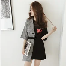 Ins, Сетчатое сшитое поддельное платье из двух частей с буквенным принтом, женская одежда, Япония, каваи, Ретро стиль, женские корейские платья Харадзюку для женщин