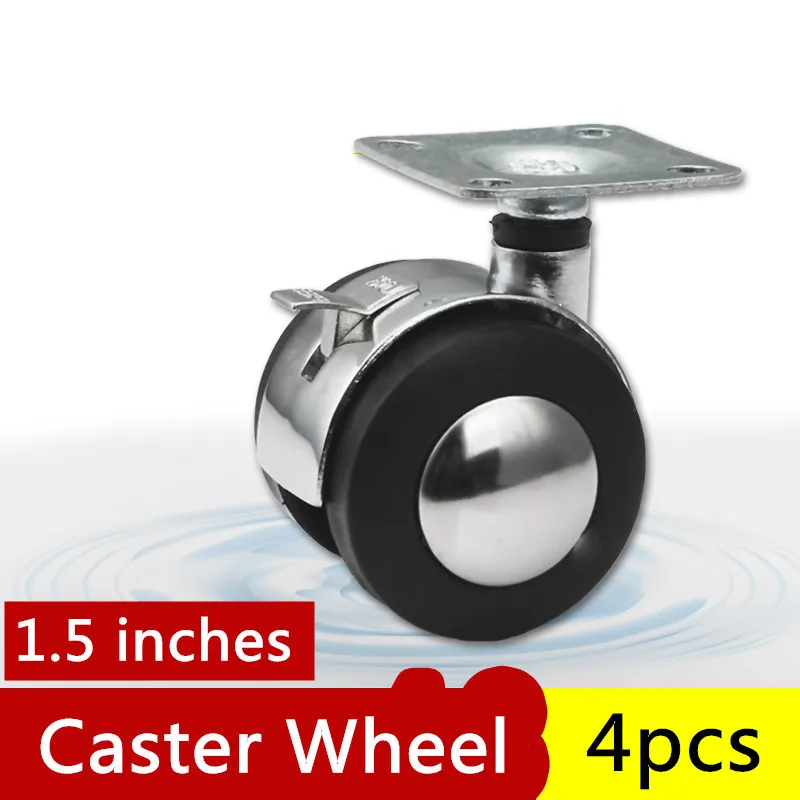 

4pcs Dia. 1.5 inches/41mm Furniture Caster Nylon Black Color Wheel for Chair Table Replacement with brake