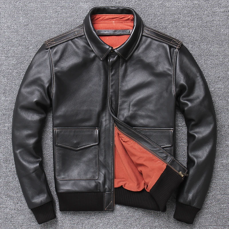 Мужская куртка из натуральной кожи, американские военные куртки пилота Flight A2, куртка черная, коричневая воловья кожа, куртка-бомбер, осенняя одежда