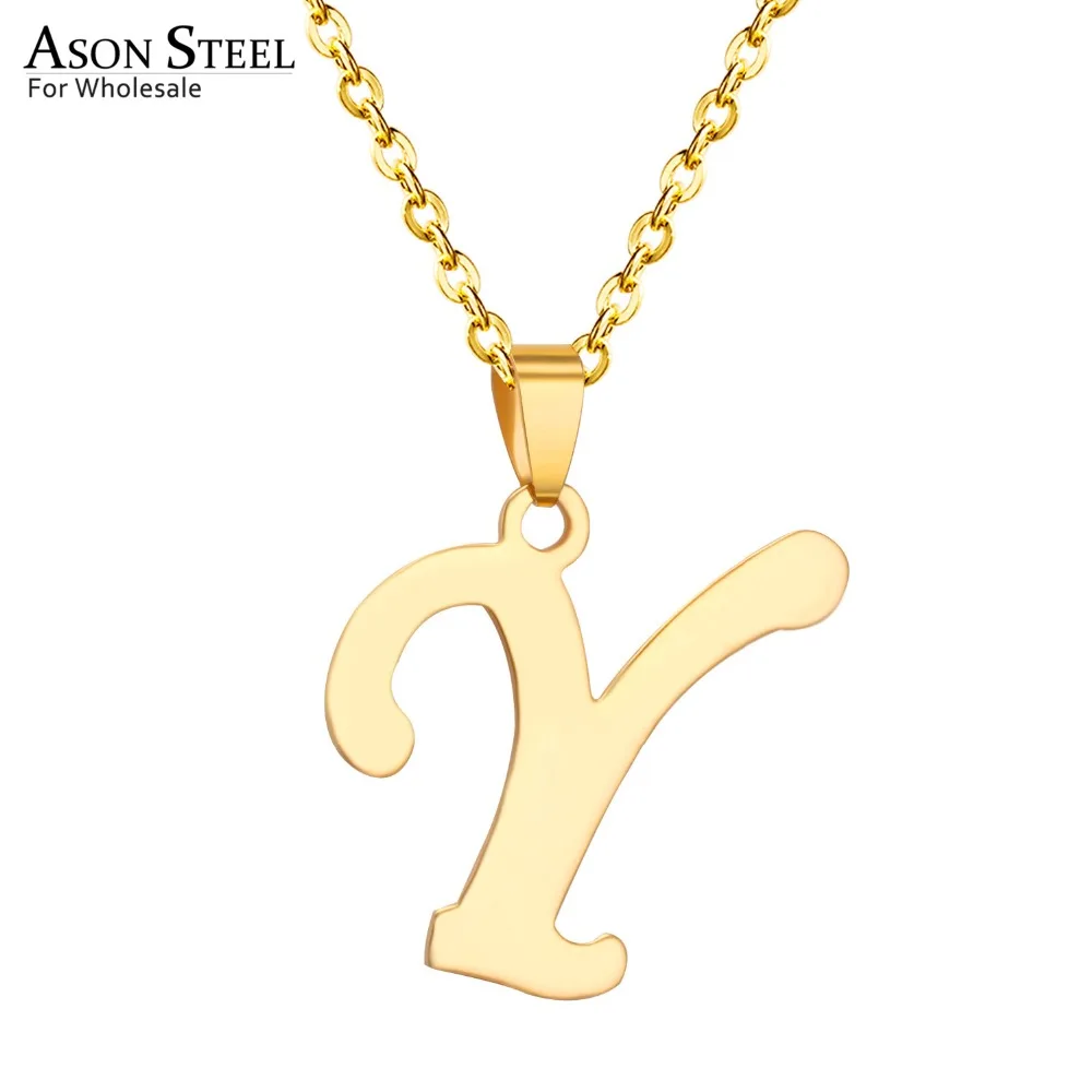 ASONSTEEL 5 Pcs/Lot Y Letter Design Initial Necklace Women Men Jewelry