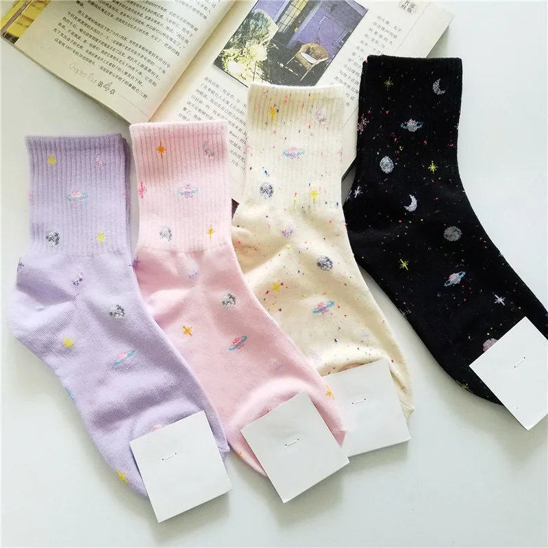 8 шт., забавные носки из пряжи в стиле Харадзюку, с изображением Луны, японские креативные носки со звездами, женские теплые милые новые женские носки, Meias - Цвет: E