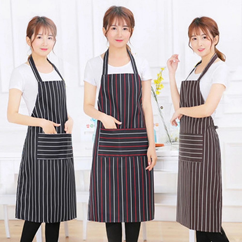 

Stripe Kitchen Apron With Pocket for Women Men Useful Cooking Apron Grid Adjustable Chef Cloth Accessories Kitchen Pinafore
