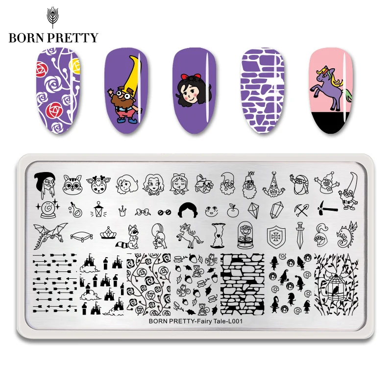 

BORN PRETTY Fairy Tale Series Rectangle Nail Stamping Plates Rose Little Girl Nail Art Stamp Template Manicure Tool
