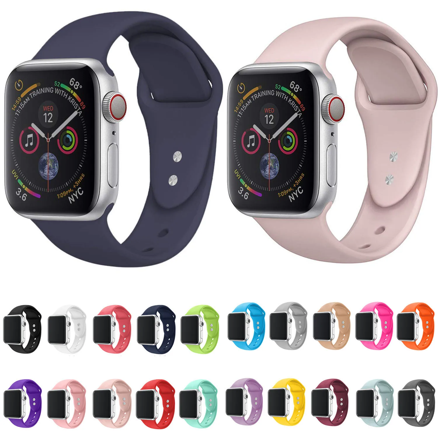 Pink Sand Sport Silicone Strap For Apple Watch Band 44mm/42mm 40mm/38mm Series 4/3/2/1 iWatch Rubber Band Bracelet