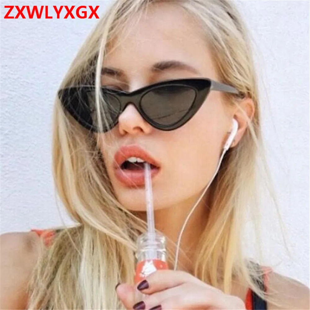 

ZXWLYXGX 2018 Small Cateye Triangle Sunglasses Sexy Women Brand Vintage Cat Eye Frame Tint Red Mirror Lens Sun Glasses Shades