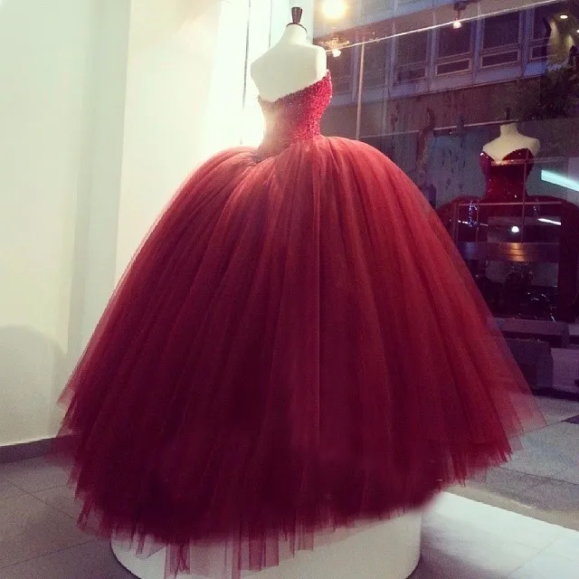 2019 Vestidos De Novia Кристалл Красные Свадебные платья милое Тюлевое расшитое бисером Пышное бальное платье Свадебные платья невесты платья