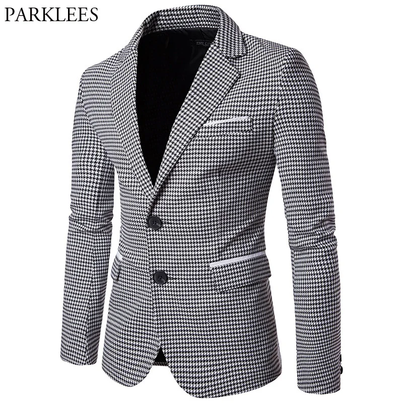Autumn Plaid Blazer Men 2017 Fashion Houndstooth Plaid Men Blazers