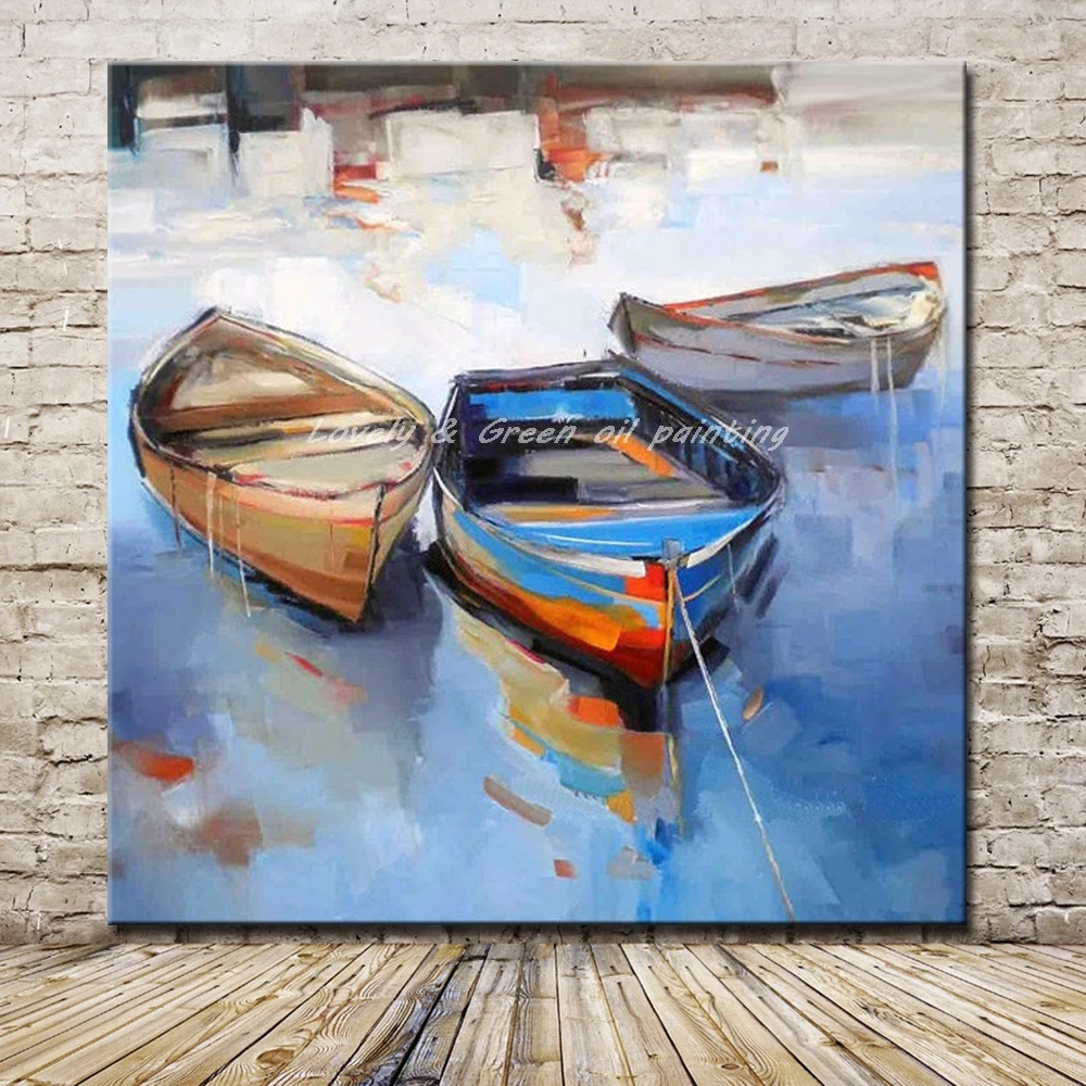 Hand Painted Modern Abstract Boat Oil Painting On Canvas ...