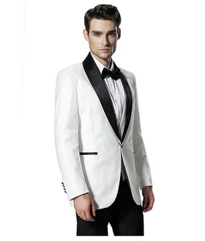 

New white coat + black pants men's suit 2 pieces, the latest design jacket pants custom men's wedding formal wear