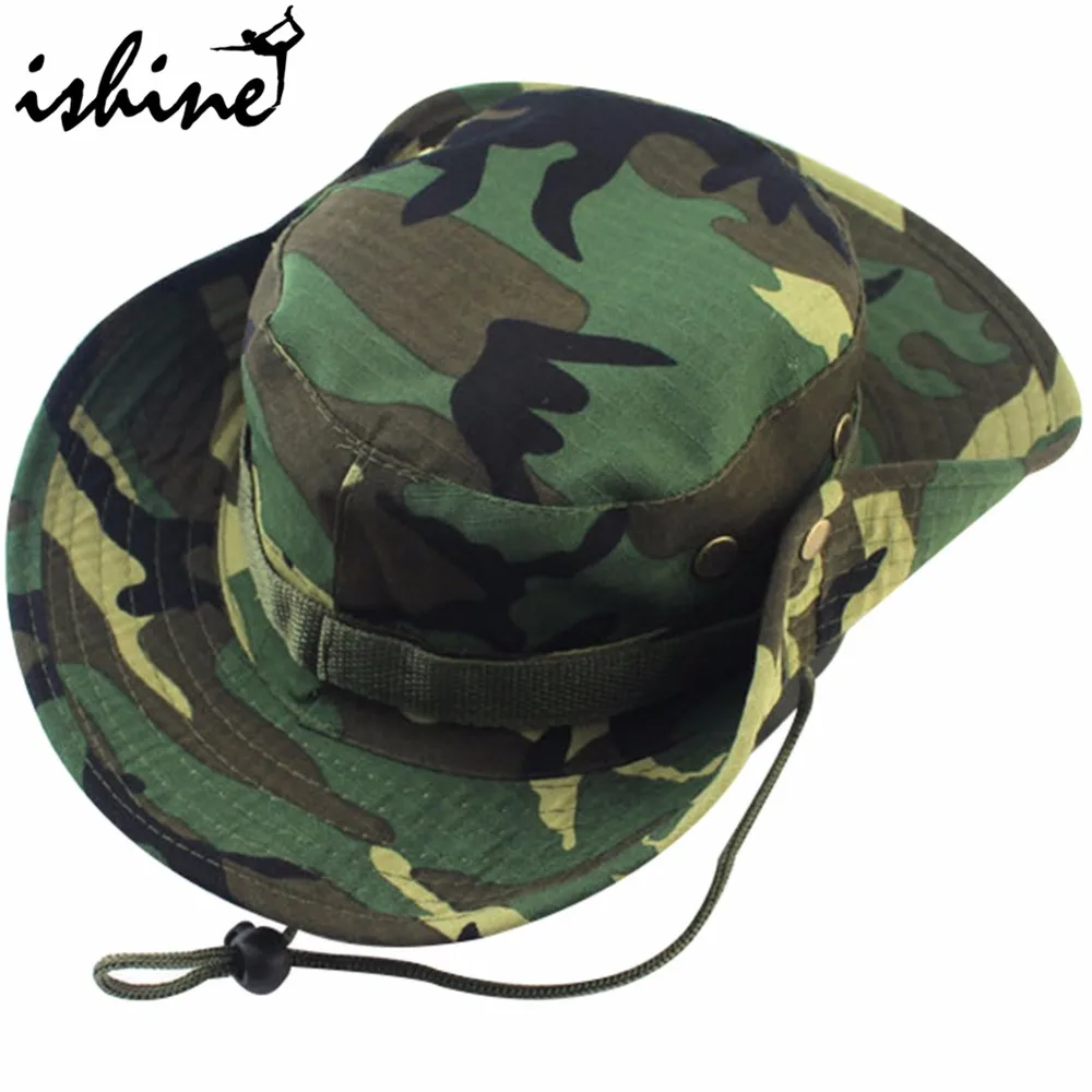 8 couleurs militaire Camouflage seau chapeaux chapeaux de pêche avec large bord soleil pêche seau chapeau Camping crème solaire chapeau extérieur