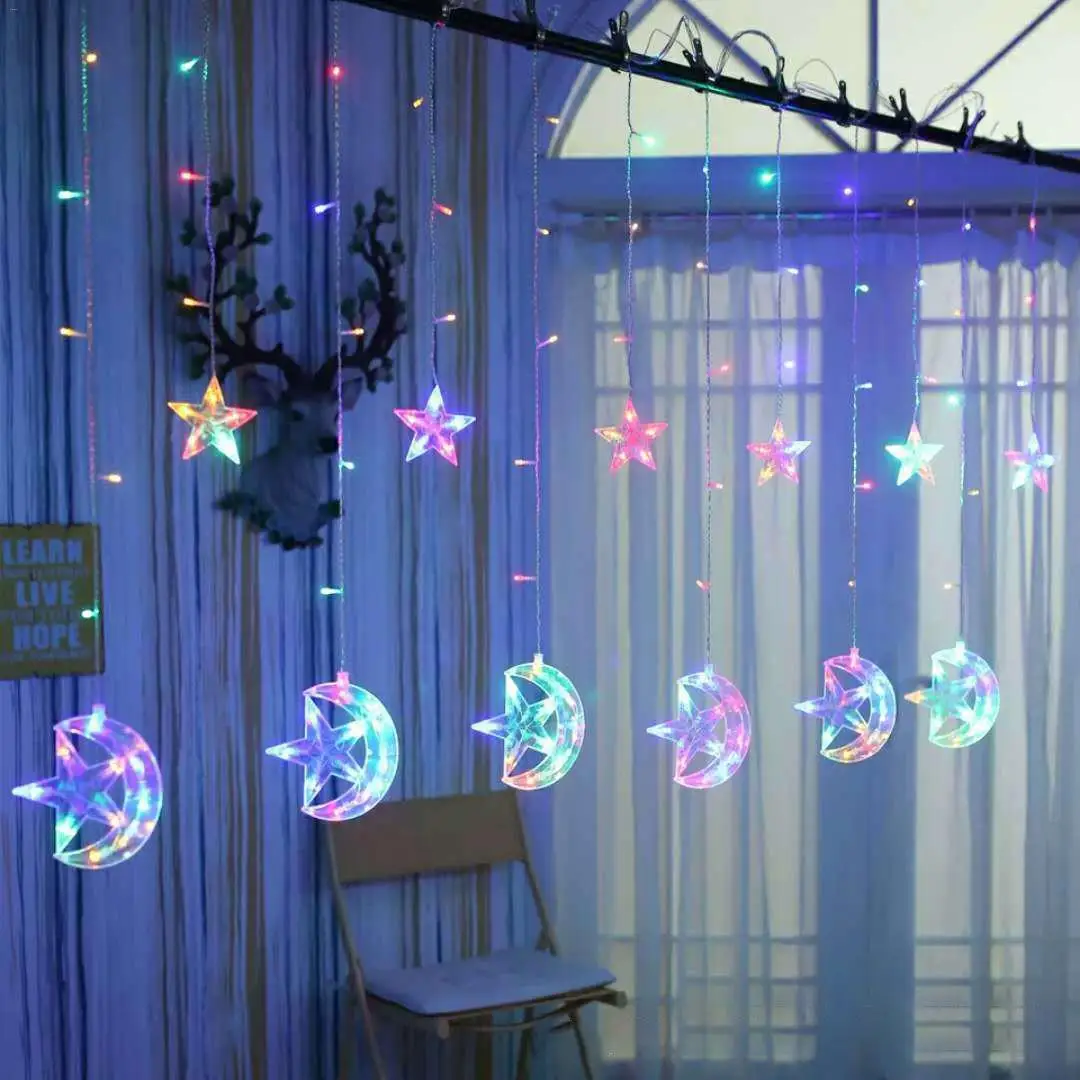 

Led Stars Moon Colorful Curtain Lights In Fairy String Holiday Christmas For Wedding Home Party Ramadan Decoration