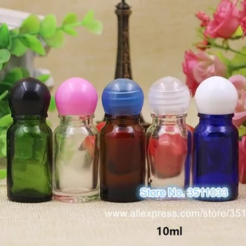 

24pcs 40pcs10ml Empty Blue Green Clear Glass Essential Oil Bottle Round Screw Cap Flat Plug Small Amber Cosmetic Perfume Bottle