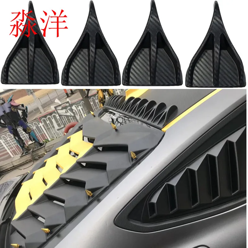 

8pcs Piece Carbon Fiber Look Universal Vortex Generators Roof Shark Fins Spoiler Wing Kit (Set of 8) Black for Car Truck SUV