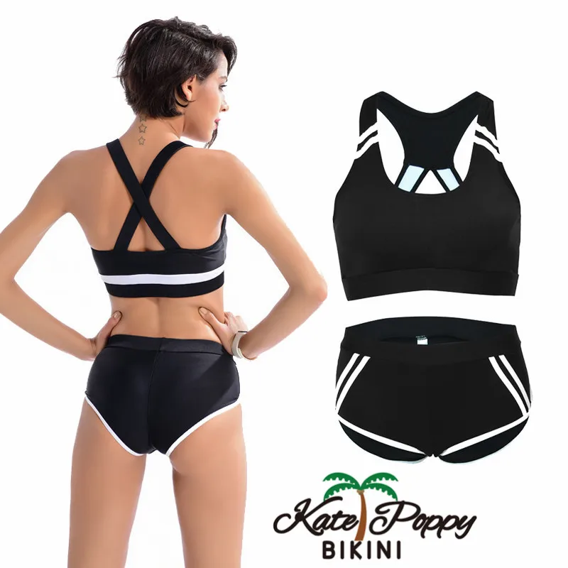 

2018 Women Solid Swimsuit Workout Sports wear Bikini With Push up Bras Swimsuit Plus size Summer Bathing suit