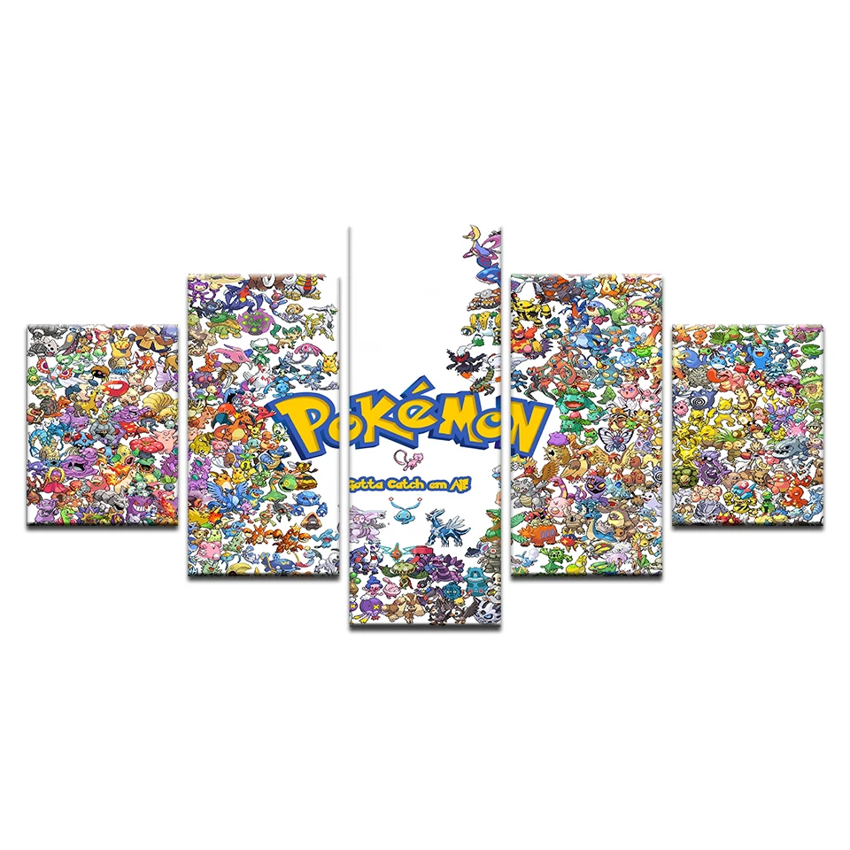 5 Panel HD Printed Canvas Painting Pokemon Poster Canvas Print Art