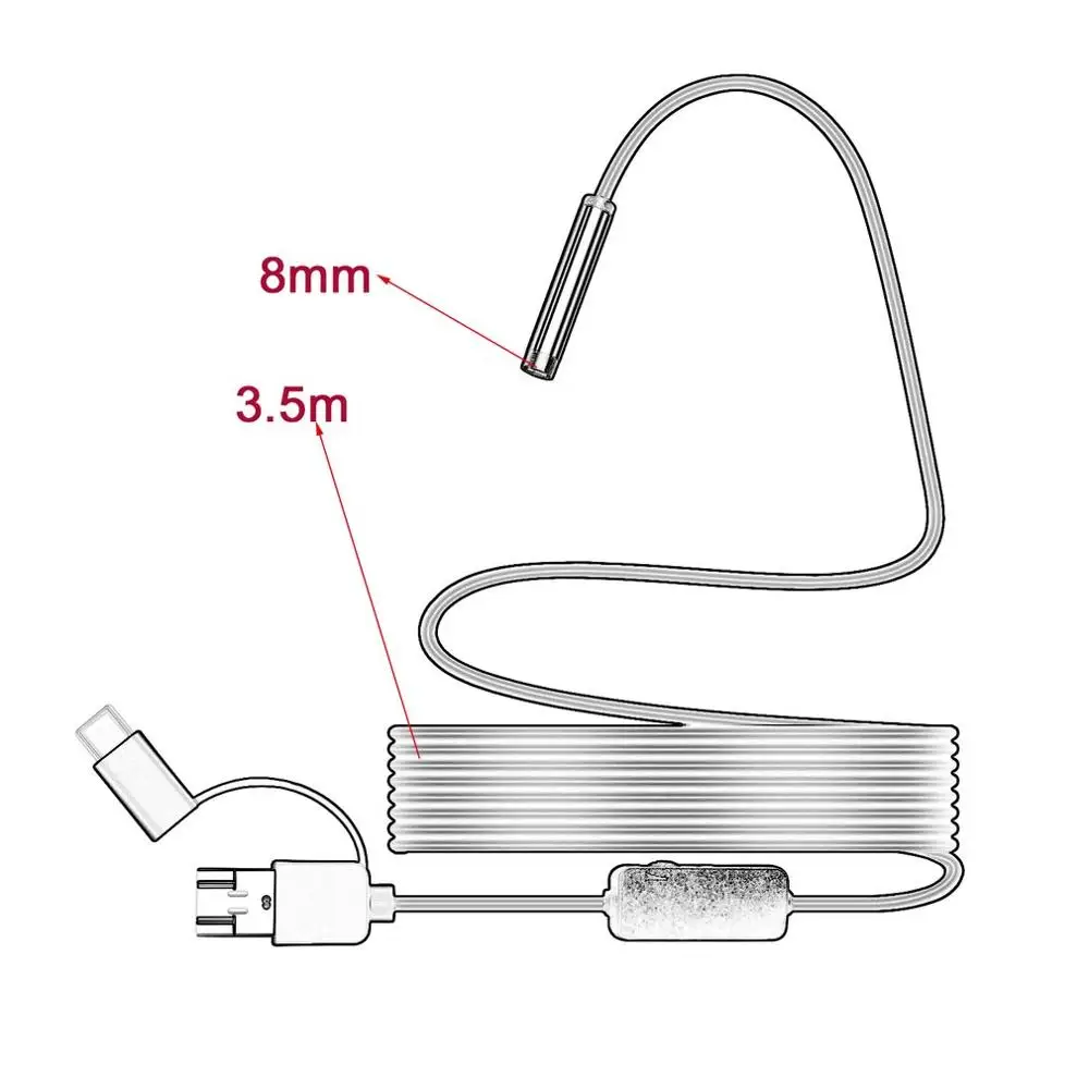 IP68 1200 P Android 8 мм, Micro-USB Тип с портом типа c 3-в-1 электронный эндоскоп бороскоп трубка Водонепроницаемый USB инспекции Спортивная мини-видеокамера на Камера - Цвет: 3.5m soft wire