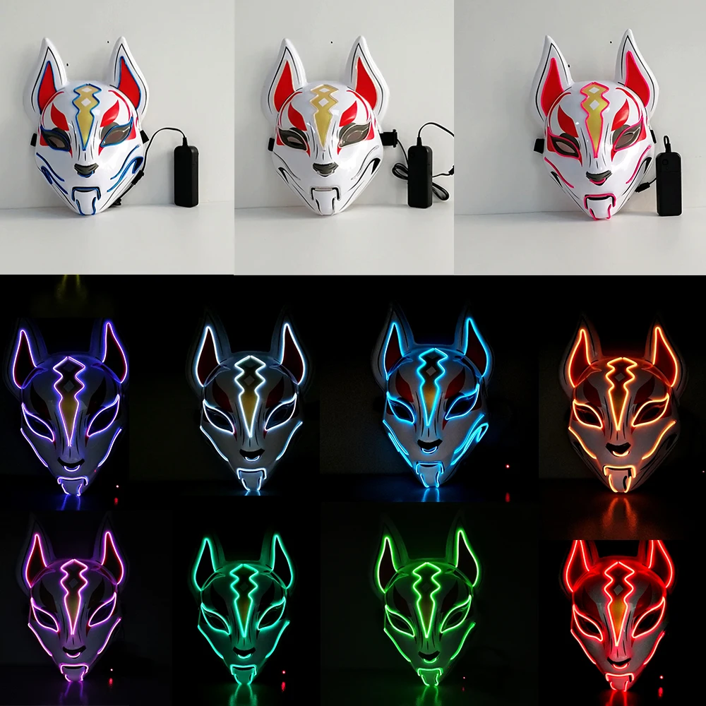 Fortniter Fox Mask Led Light Mask Halloween Pary Cosplay Prop Adult Kids Drift Mask Christmas Gift