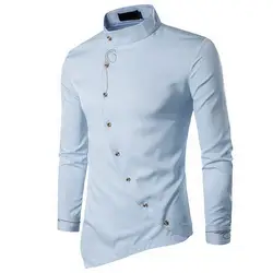 NIBESSER 2018 Slim Fit мужской моды рубашка с длинным рукавом для мужчин s одежда косой кнопки мужская классическая рубашка воротник стойка смокинг