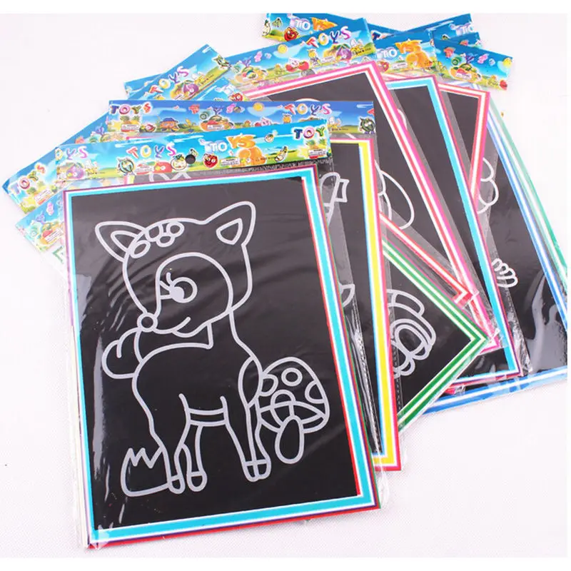 

Colorful Kids Children DIY Drawing Toys Scratch Art Paper Magic Painting Paper With Drawing Stick For Kids 26.5cm*19cm